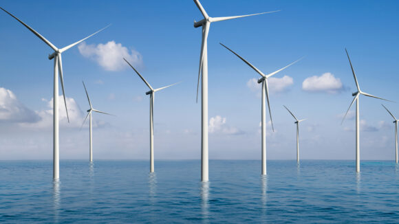 Turbines in an off shore wind farm. Shutterstock